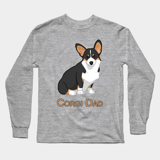 Cute Black Tricolor Pembroke Corgi Dog Dad Long Sleeve T-Shirt by csforest